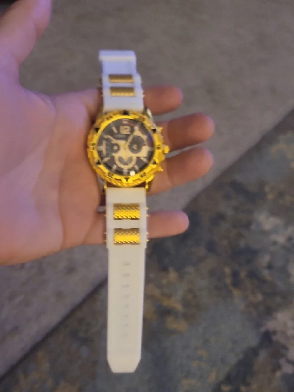 DEYROS Gold-Tone Chronograph Watch with White Strap